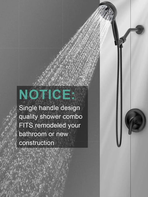 Single-Handle Shower Faucet Kit With Built-In Power Wash for Tub, Tile and Pets, Matte Black Trim with 9-Spray Shower Head