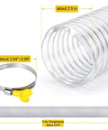 Clear Dust Collection Hose Made Of PVC 2.3 In By 3.9 Ft With Tough Heavy Duty Stainless Steel Wire Reinforcement, Clamp Included