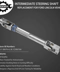 Intermediate steering shaft with U-joint coupler, silver metal, side view.