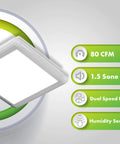 Dual Speed Bathroom Exhaust Fan With Dimmable LED Light And Humidity Sensor, Smart Moisture Activated Vent features