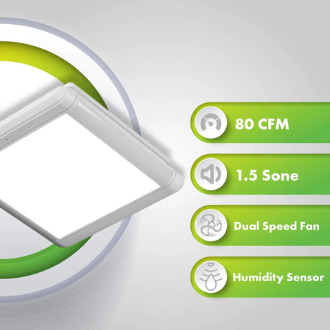 Dual Speed Bathroom Exhaust Fan With Dimmable LED Light And Humidity Sensor, Smart Moisture Activated Vent features