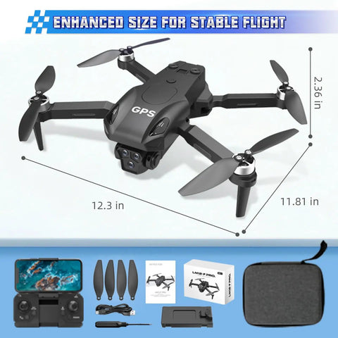 Image of a GPS Drone With Camera For Beginners Dual Camera FPV Quadcopter showing size for indoor and outdoor flying.