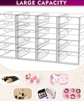 Real Talk No Fuss Clutter Crusher Game Changer Vanity Setup Easy Glide Bins Crisp Acrylic Cosmetic Holders For Desks Counters Under Sink Straight Up Space Savers large capacity drawer organizer with multiple smooth trays.