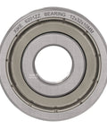 Close-up of Two Pack 6201ZZ Deep Groove Ball Bearings 12x32x9mm, chrome steel with dual rubber seals for high RPM.