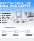 Magnetic Dryer Vent Kit For Tight Spaces With Self-Aligning Mag-Snap Connector components and installation steps