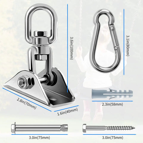 Heavy Duty Hammock Hanging Kit With 360 Degree Swivel Stainless Steel 1000 Pound Capacity Swing Hooks and Expansion Anchors