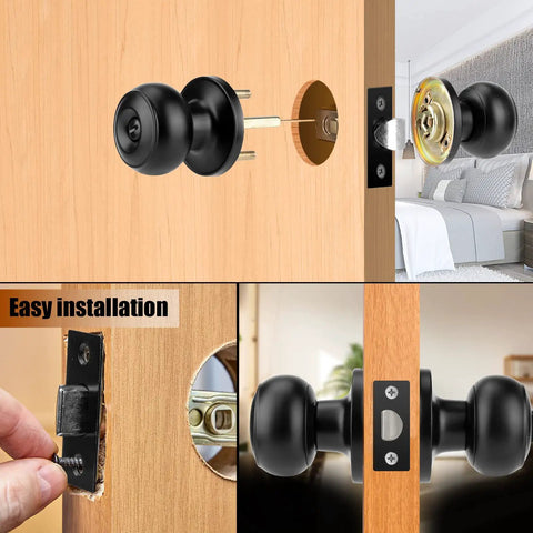 12 Pack Matte Black Privacy Door Knobs With Hardware For Bedroom And Bath, Keyless Lockset, Easy Install, Durable Build, Adjustable Backset