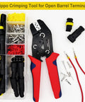 800Pcs 50Set Waterproof Automotive Electrical Wire Connector Kit with 1-6 pin connectors and ratchet crimping tool displayed