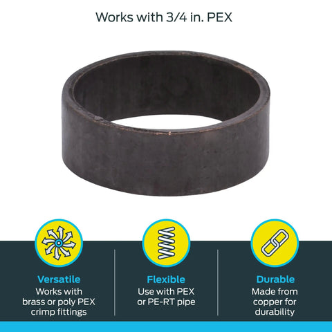Three Quarter Inch Copper Crimp Rings For PEX And PE-RT Pipes Pack Of 100 DIY Friendly Plumbing Rings Delivers A Watertight Seal