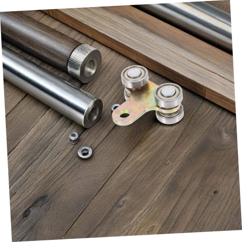 Premium stainless steel trolley rollers for sliding door track systems with wood background and metal components