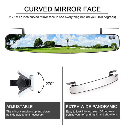 Universal Golf Cart Mirrors With Folding Side Mirrors And Rear View Mirror For Most Carts, curved panoramic rear view
