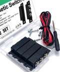 Magnetic Reed Switch NO NC Wired Surface Mount Door Window Contact Sensor kit with 2 black switches, 9 wires, screws, and screwdriver