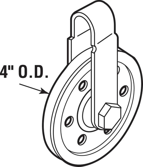 Diagram of 4 inch pulley from 4 Inch Garage Door Track Extension Spring Pulley Wheel Kit System Replacement For One Eighth Inch Cables
