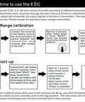 Flycolor ESC throttle calibration and startup guide with instructions for transmitter settings in RC models.