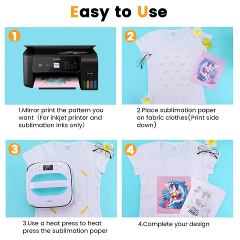Steps to use 8.5 X 11 Inches Sublimation Paper 30 Sheets 120 GSM For Inkjet Printers Dope Transfer on T-shirts with vivid designs
