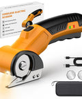 Heavy Duty Cordless Electric Scissors With Led Light Rechargeable Rotary Cutter For Cardboard Fabric Leather Carpet Plastic High Speed Safety Lock 4V Battery Power Hand Tool with self-sharpening blade.