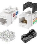 Ultra Slim Cat6 Keystone Jacks 25-Pack For Rapid Install 10Gbps RJ45 With Punch-Down Stand No-Fuss Setup, UL Listed, White