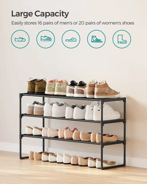 Solid As A Rock Heavy Duty Stackable Metal Shoe Rack Hosting Roomy Three Tier Layout For Messy Entryways Or Busy Mudrooms Flip It Upside Down For Sneaker Friendly Under Storage Total Organization Hack