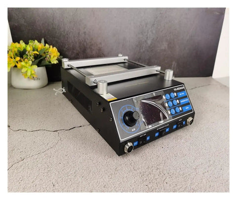 High Power Soldering Station With Hot Plate And Hot Air Gun 1350W BGA Rework Preheating Station on table, control panel view