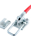 Two Pack Beefy Heavy Duty Toggle Clamp Set With 7480 Lbs Capacity Pull Toggle Latch Clamp With Adjustable Threaded U Bolt Self Lock Toggle Clamp Tool Kit For Toolbox Case And Equipment Transport, close-up of metal latch and handle.
