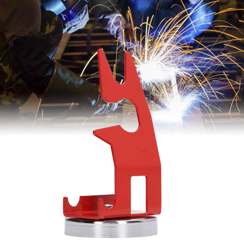 Heavy Duty Welding Holder With Strong Magnetic Base For TIG And MIG Guns, red iron design ensuring stability on steel surfaces.