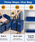 Beefy Heavy Duty Moving Bags Set With Backpack Straps And Sturdy Zippers And Handles Extra Large 86 Liters 23 Gallons Capacity