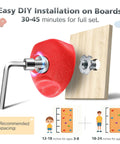Installation of 32 Pack Rock Climbing Holds For Kids And Grownups Multi Size Grips with hex key on wooden board.