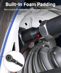 X3 Rear Radius Arms For Can Am X3 And X3 Max 72 Inch Durable Upgrade With Box Section Tubing And One Eighth Inch Wall Four Times Stronger Than Stock Adjustable Bushings For Precise Drifts And Smooth Handling. Close-up of black adjustable bushing joint on rear radius arm.