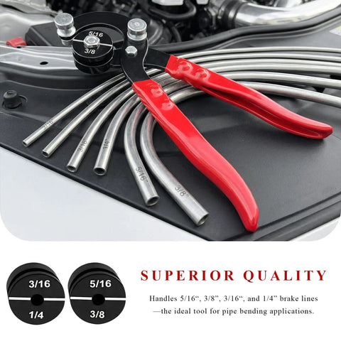 Fkewp Pro 4 In One Tube Bending Pliers With Adapters For 3/16 1/4 5/16 3/8 Copper Brake Lines, showcasing steel tubes and size markings.