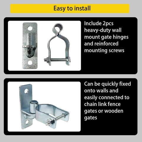 Heavy Duty Gate Hinges 2-Pack Wall Mount 1-3/8 Inch For Chain Link Fence And Wood Gates, Built Tough And Rust-Resistant Steel Outdoor Gate Hardware