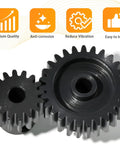 Close-up of Three Piece 0.6 Mod Hardened Steel Pinion Gear Set With 3.175mm Shaft for 14T 15T 16T RC Cars