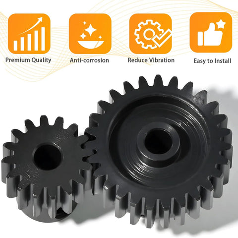Close-up of Three Piece 0.6 Mod Hardened Steel Pinion Gear Set With 3.175mm Shaft for 14T 15T 16T RC Cars