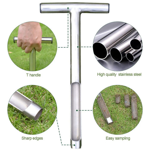 Stainless Steel Soil Probe With 12 Inch Length And T Handle Includes Two Bags Pro Grade Lawn And Garden Sampler Kit for soil sampling