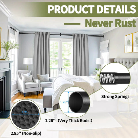 Extra Long Adjustable Curtain Rod No Drilling For Windows, Patio, Or Bathroom Outdoor Use, Heavy Duty Spring Tension Rod