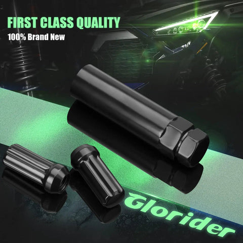 Heavy Duty 7 Spline Tuner Lug Nut Key With Dual Hex 13/16 And 7/8 Inch Sockets in black finish, showing three angles.