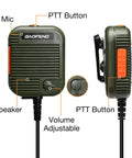 Boss Level Rugged Tactical Speaker Mic With Adjustable Volume Clip On Handheld Walkie Talkie Mic front and side view