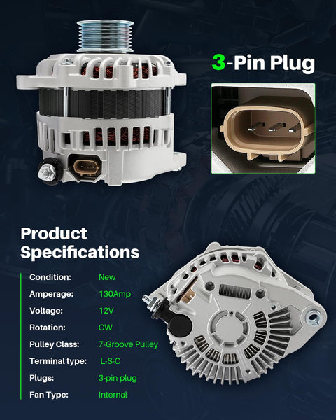 Alternator Replacement For Nissan Altima 3.5L V6 2007-2018, Maxima 3.5L V6 2009-2018, Murano 3.5L V6 2009-2014, Quest 3.5L V6 2011-2017