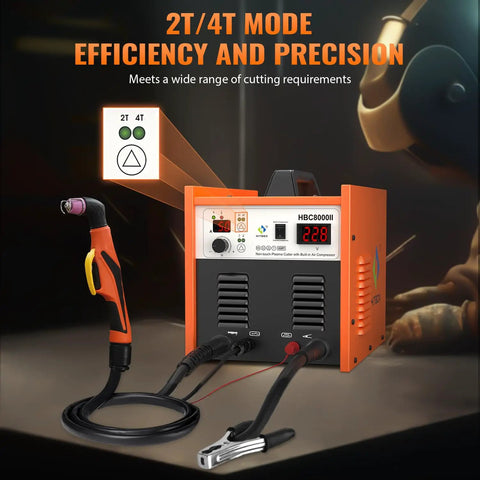 Built In Air Compressor Plasma Cutter With Non Touch Pilot Arc 50 Amp 220V Digital Inverter IGBT in orange casing