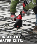 Milwaukee Number 10 Size 1-Inch Rebar Cutting Blade With Cermet Carbide Teeth cutting rebar on construction site.