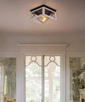 2-Light Farmhouse Ceiling Light Fixture Semi Flush Mount In White, Rectangular Rustic Lighting For Hallway Foyer And Entryway