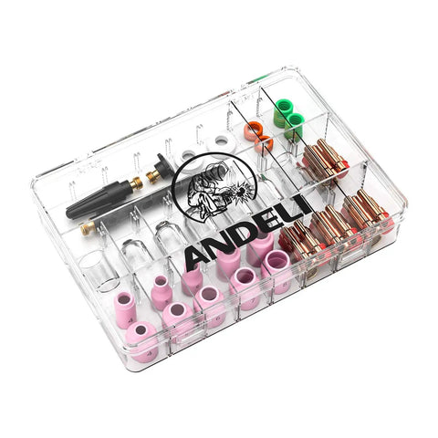 68 Piece TIG Welding Torch Stubby Gas Lens Accessories Kit for WP 17 18 26 with glass cups, collets, and nozzles in case