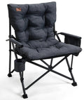 Oversized Padded Folding Camping Chair For Adults, Heavy Duty Portable Quad Chair with Side Pockets, Supports Up To 500 Lbs, Black