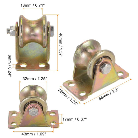 4 Piece U Groove Caster Wheels 1.25 Inch With Bracket Built Tough For Inverted Track Gates And Sliding Gates Ready To Roll For Rolling Gates And Industrial Machines 441 Lbs Per Wheel Load Capacity, 32mm steel wheel