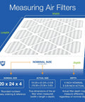 Diagram showing 20x24x4 Pleated MERV 12 Air Filters 2 Pack with Actual Size 19.38 x 23.38 x 3.63 and measuring details