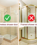 Comparison of a frameless shower door on the left and a framed shower door on the right