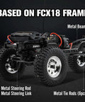 Close-up of Chevrolet K10 One Eighteen Scale RC Truck With 4WD chassis, highlighting metal steering and beams in FCX18 frame.