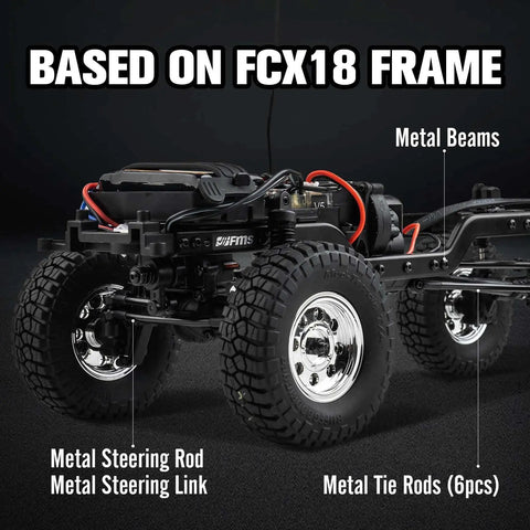 Close-up of Chevrolet K10 One Eighteen Scale RC Truck With 4WD chassis, highlighting metal steering and beams in FCX18 frame.
