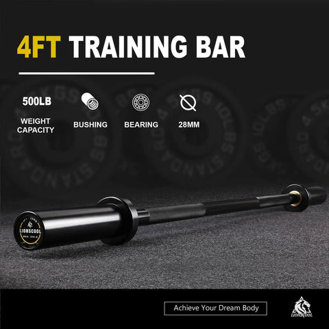 Beefy Heavy Duty 4 Foot Barbell For Strength Training And Olympic Lifts, 2 Inch Sleeve, Pro Grade Home Gym Bar in black finish