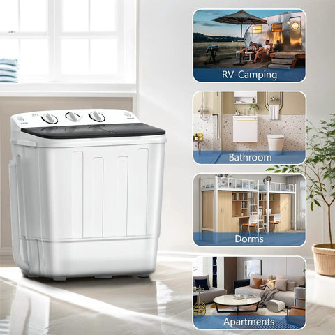 Compact Portable Washing Machine Featuring Heavy Duty Motor And Rapid Clean Cycle With Free Drying Rack Ten Sturdy Hangers in modern space.
