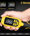 Close-up of 3/8-inch Pro Grade Digital Torque Wrench with LCD display showing 19.50, two modes visible, held in hand